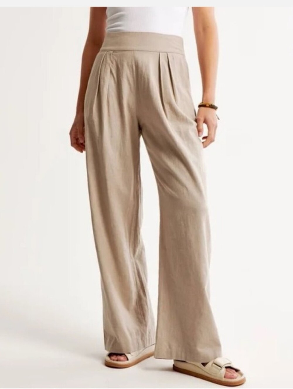 Abercrombie & Fitch Women's Linen-Blend Wide-Leg High Rise Pleated Pant Small